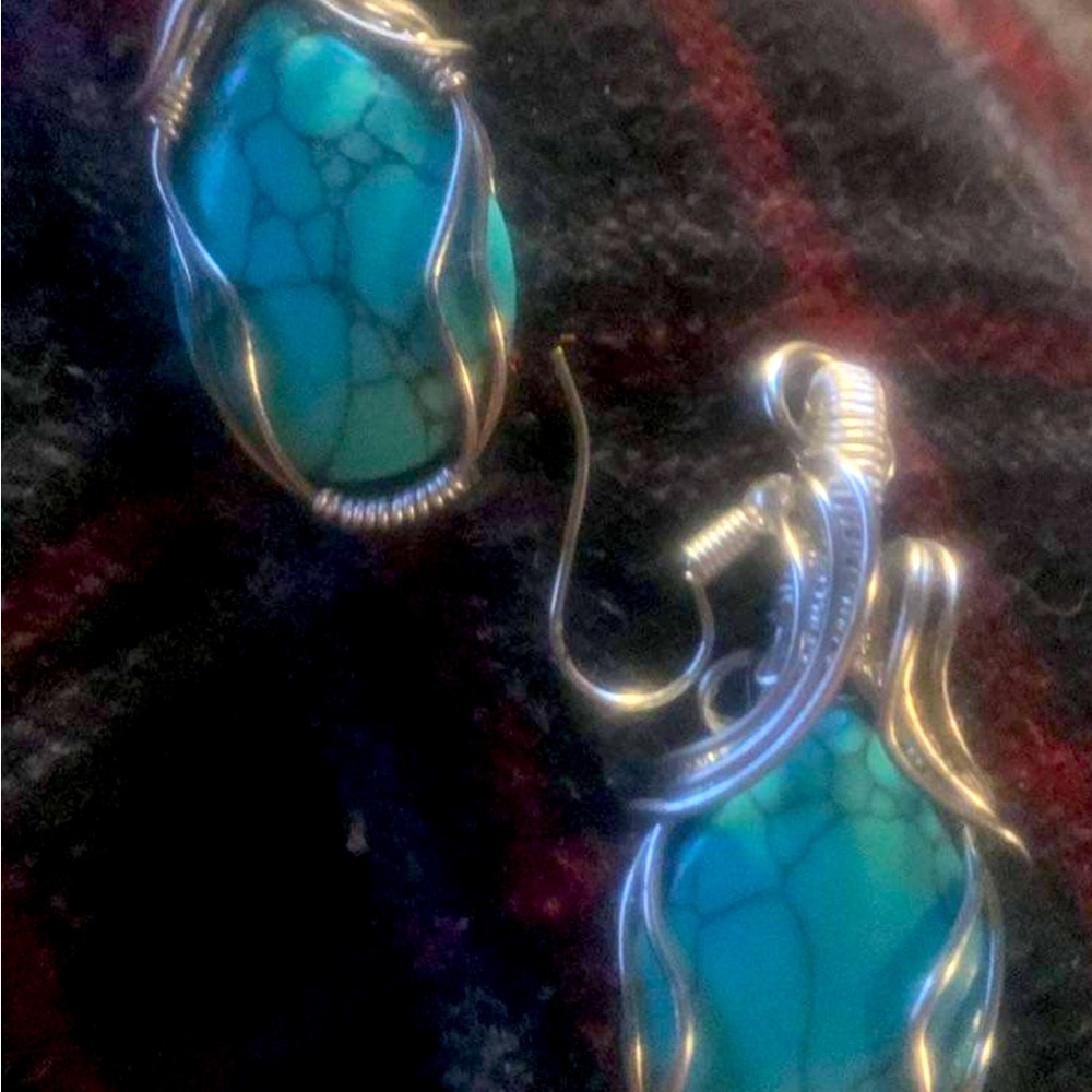 Silver Wire wrapped turquoise earrings